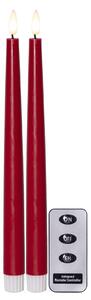LED svíčka Flamme Slim Red 28 cm – set 2 ks + dálkový ovladač