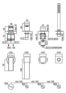 Alpi Una18 - Vanová baterie, mechanický přepínač, vývod a ruční sprcha na desce, Černá matná ALUN M28D31237 NE