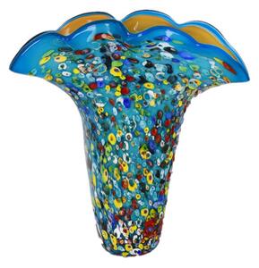 Velká sběratelská ručně foukaná váza Millefiori akvamarínová 43 cm