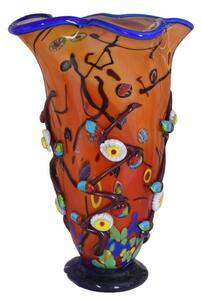 Velká sběratelská ručně foukaná váza Millefiori oranžová 37 cm