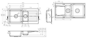 Vima 920- Granitový dřez, 1,5-sektoru, s odkapávací plochou, 960x480x183mm, Tmavá grafit matná