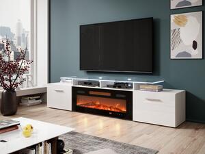 TV skříňka Kebuta EF s krbem, Osvětlení: osvětlení LED - bílé, Barva: bílá / bílá lesk 5903211151767
