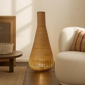 Lucande stojací lampa Takeo, ratan, výška 115 cm, E27, Světlé dřevo, Obývací pokoj / jídelna, Dřevo, Moderní
