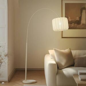 Lindby oblouková lampa Helin, béžová, textil, výška 198,5 cm, Krémová / jantar, Obývací pokoj / jídelna, Textil / tkanina / hedvábí, Moderní