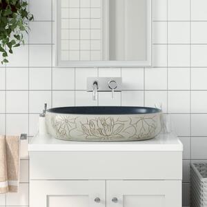Umyvadlo na desku pískové a modré oválné 59x40x14 cm keramika 155099