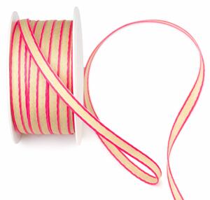 Taftová stuha béžová s neon růžovým lemem Neon Breeze 5mm x 5m ( 2,- Kč/m)