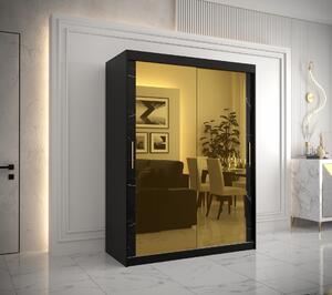 Šatní skříň Abi Golden T3 Barva korpusu: Černá, Rozměry: 100 cm, Dveře: Bílý Marmur + zlaté zrcadlo