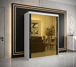 Šatní skříň Abi Golden T3 Barva korpusu: Černá, Rozměry: 150 cm, Dveře: Černý Marmur + zlaté zrcadlo