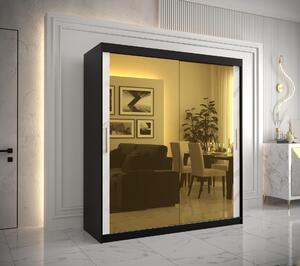 Šatní skříň Abi Golden T3 Barva korpusu: Černá, Rozměry: 180 cm, Dveře: Bílý Marmur + zlaté zrcadlo