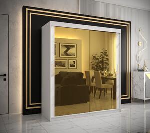 Šatní skříň Abi Golden T3 Barva korpusu: Bílá, Rozměry: 180 cm, Dveře: Bílý Marmur + zlaté zrcadlo