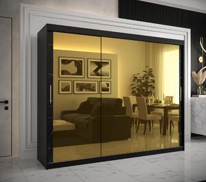 Šatní skříň Abi Golden T3 Barva korpusu: Černá, Rozměry: 250 cm, Dveře: Černý Marmur + zlaté zrcadlo