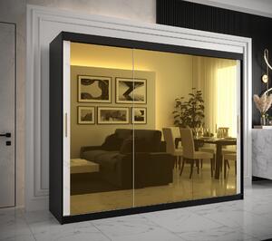 Šatní skříň Abi Golden T3 Barva korpusu: Černá, Rozměry: 250 cm, Dveře: Bílý Marmur + zlaté zrcadlo
