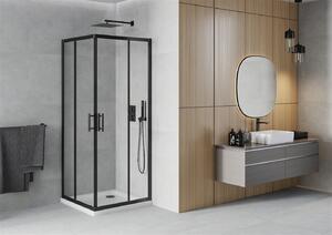 Mexen Rio, čtvercový sprchový kout s posuvnými dveřmi 70 (dveře) x 70 (dveře) x 190 cm, 5mm čiré sklo námraza, černý profil + bílá sprchová vanička SLIM, 860-070-070-70-00-4010B