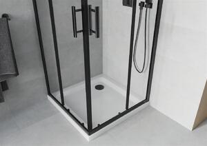 Mexen Rio, čtvercový sprchový kout s posuvnými dveřmi 80 (dveře) x 80 (dveře) x 190 cm, 5mm čiré sklo, černý profil + bílá sprchová vanička SLIM, 860-080-080-70-00-4010B