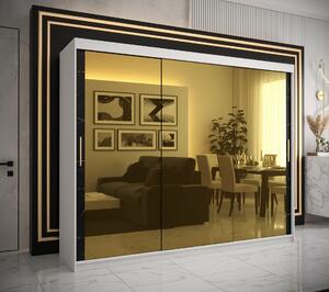 Šatní skříň Abi Golden T3 Barva korpusu: Bílá, Rozměry: 250 cm, Dveře: Černý Marmur + zlaté zrcadlo
