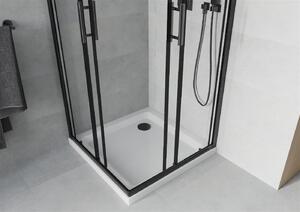 Mexen Rio, čtvercový sprchový kout s posuvnými dveřmi 70 (dveře) x 70 (dveře) x 190 cm, 5mm čiré sklo námraza, černý profil + bílá sprchová vanička SLIM, 860-070-070-70-00-4010B