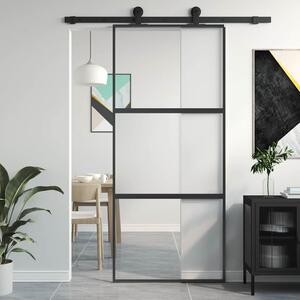Posuvné dveře černé 90 x 205 cm tvrzené sklo a hliník 155202