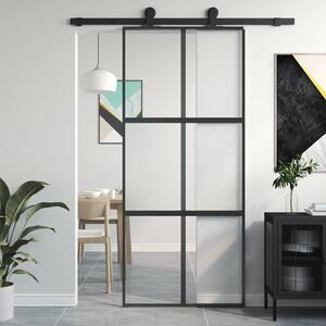 Posuvné dveře černé 90 x 205 cm tvrzené sklo a hliník 155211