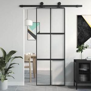 Posuvné dveře černé 76 x 205 cm tvrzené sklo a hliník 155210