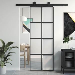 Posuvné dveře černé 76 x 205 cm tvrzené sklo a hliník 155222