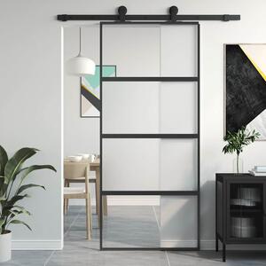Posuvné dveře černé 90 x 205 cm tvrzené sklo a hliník 155220