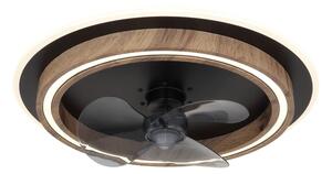 GLOBO 03655 BOZAN stropní ventilátor se světlem D500mm LED 32W 3200/1200lm 2700-6500K černá, vzhled dřeva, kouřová, časovač, dálkový ovladač