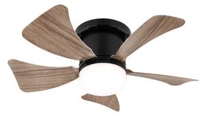 GLOBO 03609H HINES stropní ventilátor se světlem D406mm LED 10W 900/750lm 3000-6500K černá, imitace dřeva, časovač, dálkový ovladač
