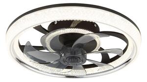 GLOBO 03644 CIRILLA stropní ventilátor se světlem D480mm LED 30W 4000/2700lm 2700-6500K černá, kouřová, křišťálový efekt, časovač, dálkový ovladač