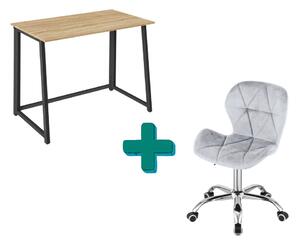 Set do pracovny ZARIMO stůl 80x40 cm dub sonoma + křeslo AVOLA VELVET světle šedé