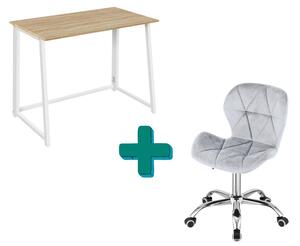 Set do pracovny ZARIMO stůl 80x40 cm bílý + křeslo AVOLA VELVET světle šedé