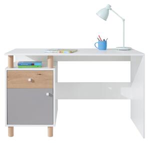 Psací stůl FAROL, 125x76x55, bílá/dub artisan/šedá