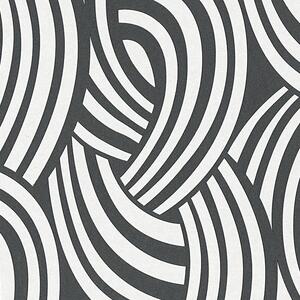 Vliesové tapety na zeď Pigment 95352-1, rozměr 10,05 m x 0,53 m, Art Deco Waves černo-bílý, A.S. CRÉATION
