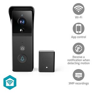 Nedis WIFICDP21BK - Videozvonek se senz. 4400 mAh Full HD 1296p IP44 Wi-Fi Tuya