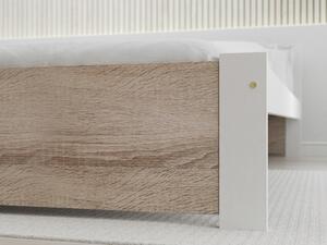 Postel IKAROS 160 x 200 cm, bílá/dub sonoma s lamelovým roštem a matrací Coco Maxi 19 cm