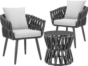Sada zahradního nábytku tectake Lugano Stl 2 idle Design Rope Hliník Odolný proti povtrnostním vlivm Polstrování Bezpenostní sklo Antracit 62x66x75cm Ø46cm