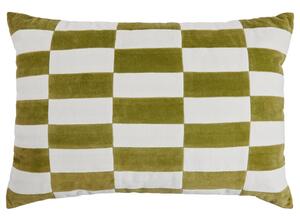 CHECKER VELVET Polštář 40 x 60 cm - bílá/zelená
