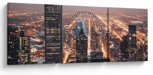 Obraz svítící metropole (s hodinami) (90x30 cm)