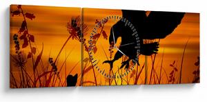 Obraz siluety dravce (s hodinami) (90x30 cm)