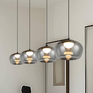 Viokef LED závěsné světlo Nadia, délka 92 cm, kouřově šedá, sklo, 4 žárovky, Hliník / šedá / zinek, Obývací pokoj / jídelna, Sklo