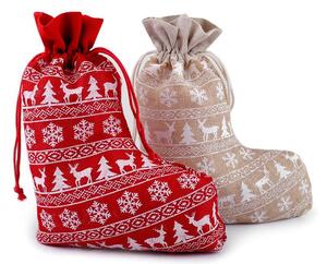 Vánoční ponožka červená 20 x 27 cm (imitace juty)