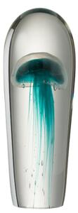 Skleněné těžítko s modrou medúzou M - 10,5*10,5*29,5 cm