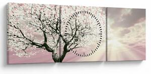 Růžový obraz stromu (s hodinami) (90x30 cm)