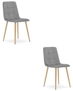 Set dvou jídelních židlí KARA sametové, světle šedé/hnědé nohy (2 ks)
