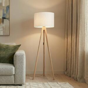 TK Lighting Stojací lampa Grand, krémová/borovice, výška 145 cm, E27, Světlé dřevo, Obývací pokoj / jídelna, Dřevo, Moderní, Lampa trojnožka