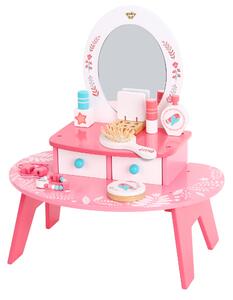 Tooky Toy Růžový dřevěný kosmetický toaletní stolek se zrcadlem Tooky