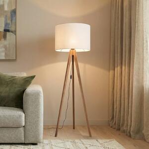 TK Lighting Stojací lampa Grand, krémová/ořechová, výška 145 cm, E27, Tmavé dřevo, Obývací pokoj / jídelna, Dřevo, Moderní, Lampa trojnožka