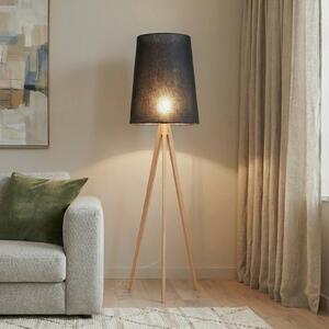 TK Lighting Stojací lampa Walz, černá, dřevo, výška 175 cm, E27, Světlé dřevo, Obývací pokoj / jídelna, Dřevo, Moderní, Lampa trojnožka