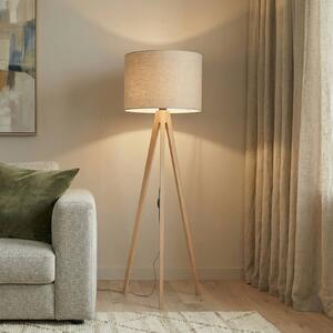 TK Lighting Stojací lampa Grand, béžová/borovice, výška 145 cm, E27, Světlé dřevo, Obývací pokoj / jídelna, Dřevo, Moderní, Lampa trojnožka