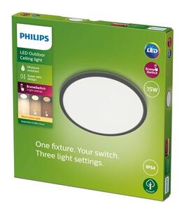 Philips 8719514417977 SuperSlim venkovní stropní svítidlo LED 15W/1300lm 2700K IP54 černá SceneSwitch