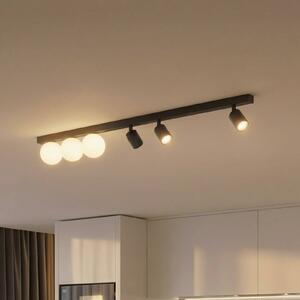 TK Lighting Stropní světlo Vox, 6 žárovek, sklo, černé, délka 159 cm, stmívatelný, Černá, Obývací pokoj / jídelna, Sklo